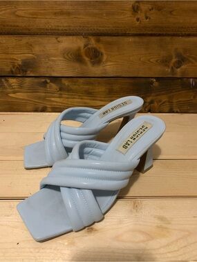 Design Lab Lord & Taylor Pale Blue Padded Crisscross Block Heel Mules